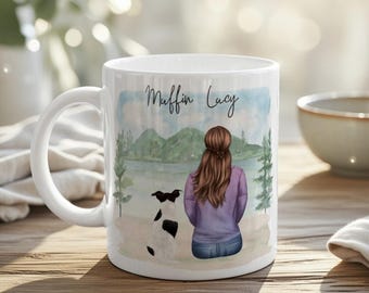 Personalised Custom Dog Mum Mug | Your Breed, Woman, Names, Quote & Background | Fully Personalised Scenic Portrait