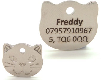 22mm Cat Face Shaped Pet Tag - Gold or Silver