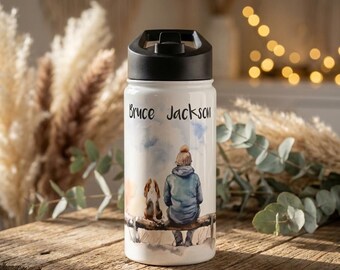 Personalised Dog & Owner Water Bottle | Custom Dog Breed Name Bottle | Dog Walker Gift | Pet Lover Bottle