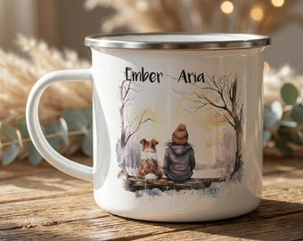 Personalised Dog & Owner Enamel Mug | Custom Pet Portrait Campfire Mug