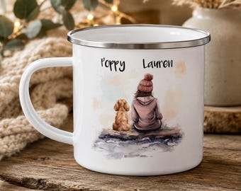 Personalised Dog & Owner Mug | Custom Dog Name Mug | Pet Lover Gift | Dog Mum Gift | Enamel Style Camping Mug