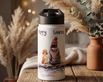 Personalised Dog Water Bottle | Custom Dog & Owner Name Bottle | Dog Mum Gift | Pet Lover Gift | Dog Walking Bottle