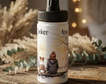 Personalised Dog & Owner Water Bottle | Custom Pet Portrait | Dog Mom Gift