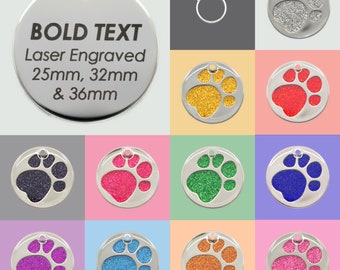 Engraved 25mm, 32mm and 36mm Glitter Pet Tags