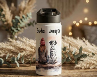 Personalised Dog & Owner Water Bottle | Custom Pet Portrait | Dog Mom Gift