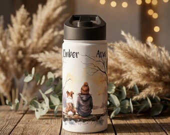 Personalised Dog & Owner Water Bottle | Custom Pet Portrait | Dog Mom Gift