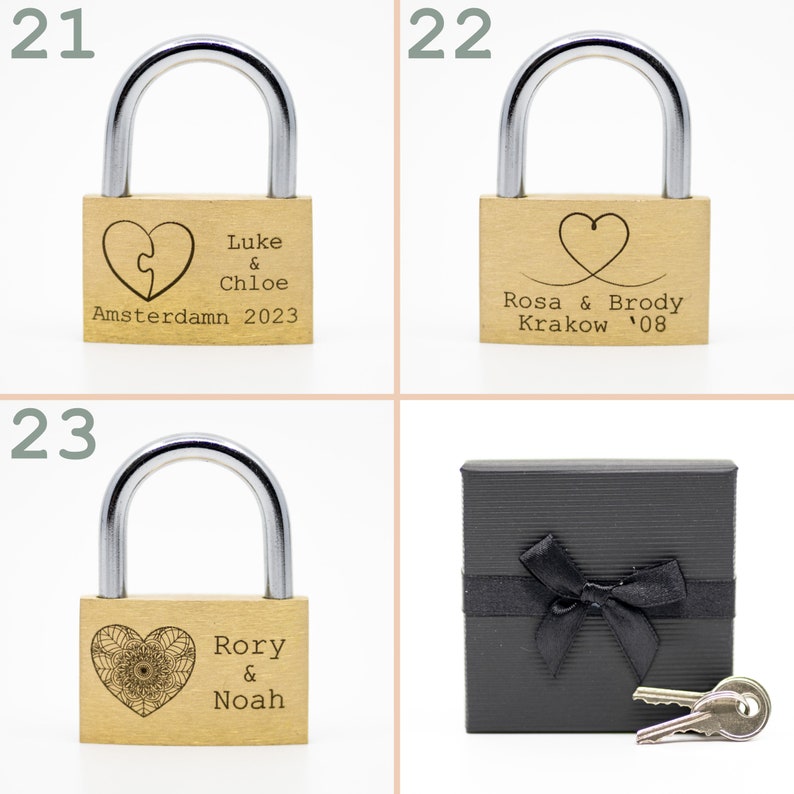 Engraved Padlock, 23 Styles, BOLD PERMANENT ENGRAVING Black Gift Box. 40mm Personalised Love Lock. image 7