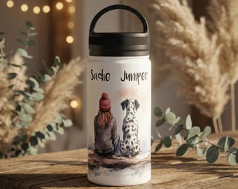 Personalised Dog & Owner Water Bottle | Custom Pet Portrait | Dog Mom Gift