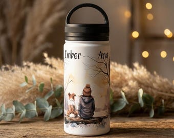 Personalised Dog & Owner Water Bottle | Custom Pet Portrait | Dog Mom Gift