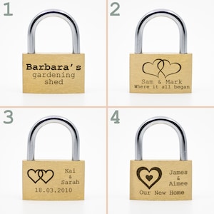 Engraved Padlock, 23 Styles, BOLD PERMANENT ENGRAVING Black Gift Box. 40mm Personalised Love Lock. image 2