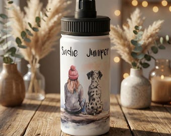 Personalised Dog & Owner Water Bottle | Custom Pet Portrait | Dog Mom Gift