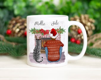 Personalised festive cat mug, man and cat mug, birthday gift, Christmas, cat lover gift, birthday gift