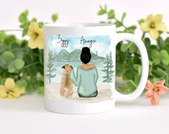 Personalised dog mug, woman and dog mug, birthday gift, Christmas, dog lover gift, girl and dog, puppy mug