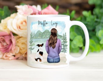 Personalised dog mug, woman and dog mug, birthday gift, Christmas, dog lover gift, girl and dog, puppy mug