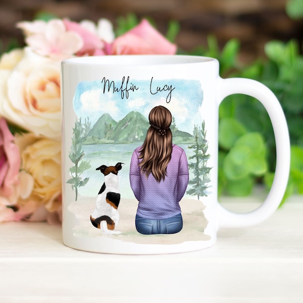 Personalised dog mug, woman and dog mug, birthday gift, Christmas, dog lover gift, girl and dog, puppy mug