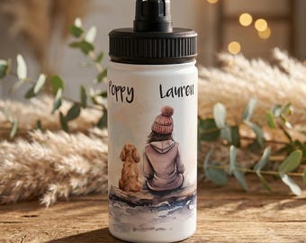 Personalised Dog Water Bottle | Custom Dog & Owner Names | Dog Mum Gift | Pet Lover Bottle