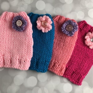 Hand Knit XXXXS Dog Sweater: Crochet Flower Puppy Clothes