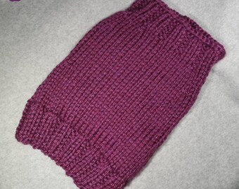 SALE- Last One! - Heavy Weight Soft Plum Sweater, Ribbing Neck, Bottom, Underside, Size Large, Hand Knit, Terrier, Corgi, Dorkie, Bull Dog