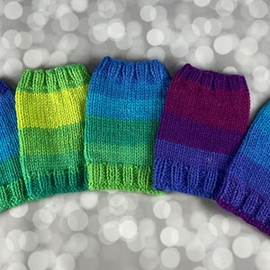 Hand Knit XXXS Dog Sweater: Rainbow Acrylic Puppy Clothes