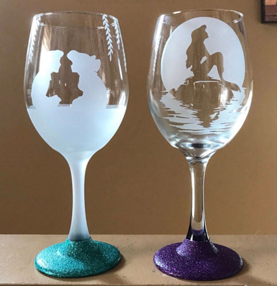 Little Mermaid etched wine glass Etsy