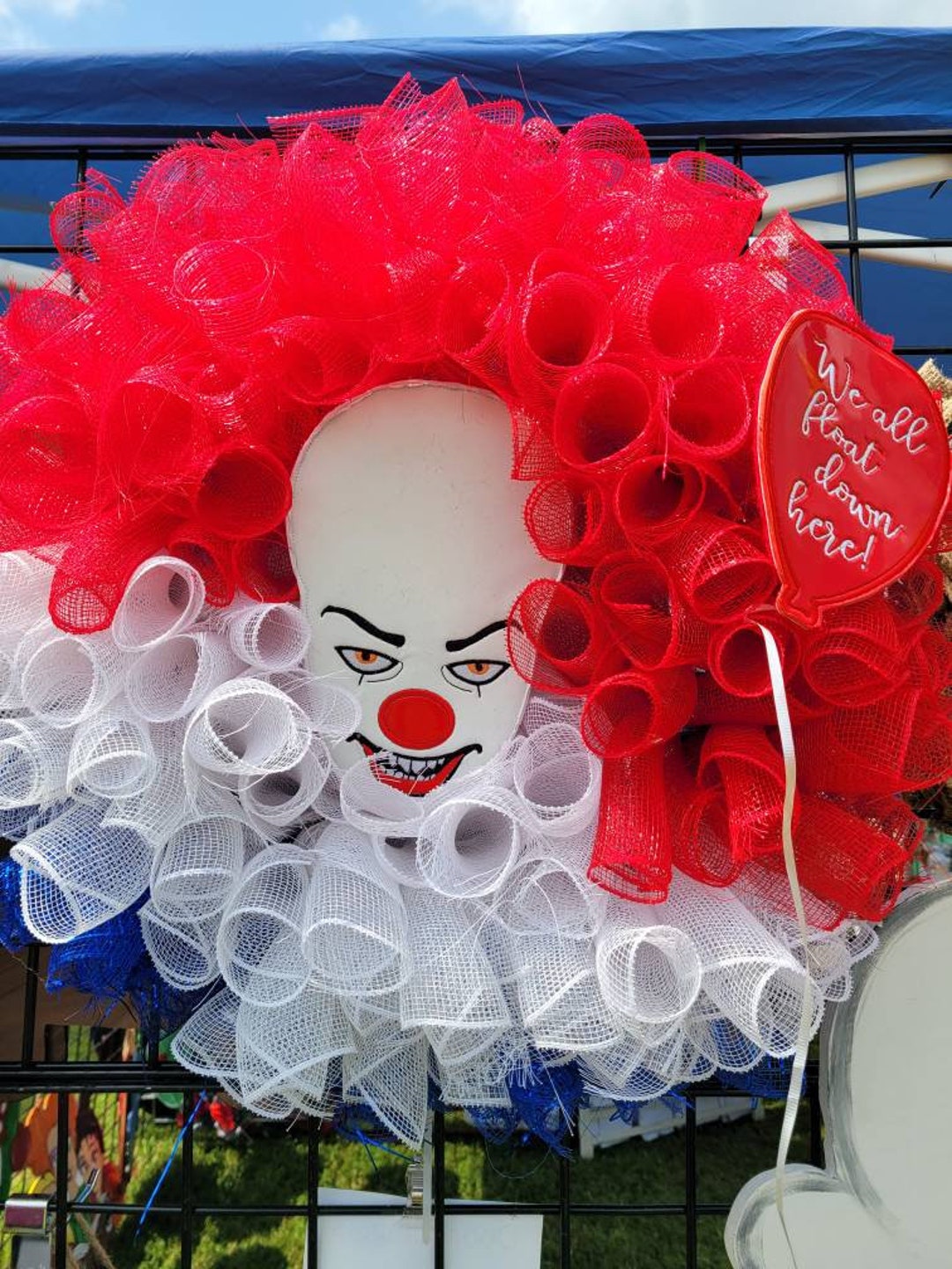 Scary Clown Door Hanger Creepy Clown Ribbon Wreath Halloween Door ...
