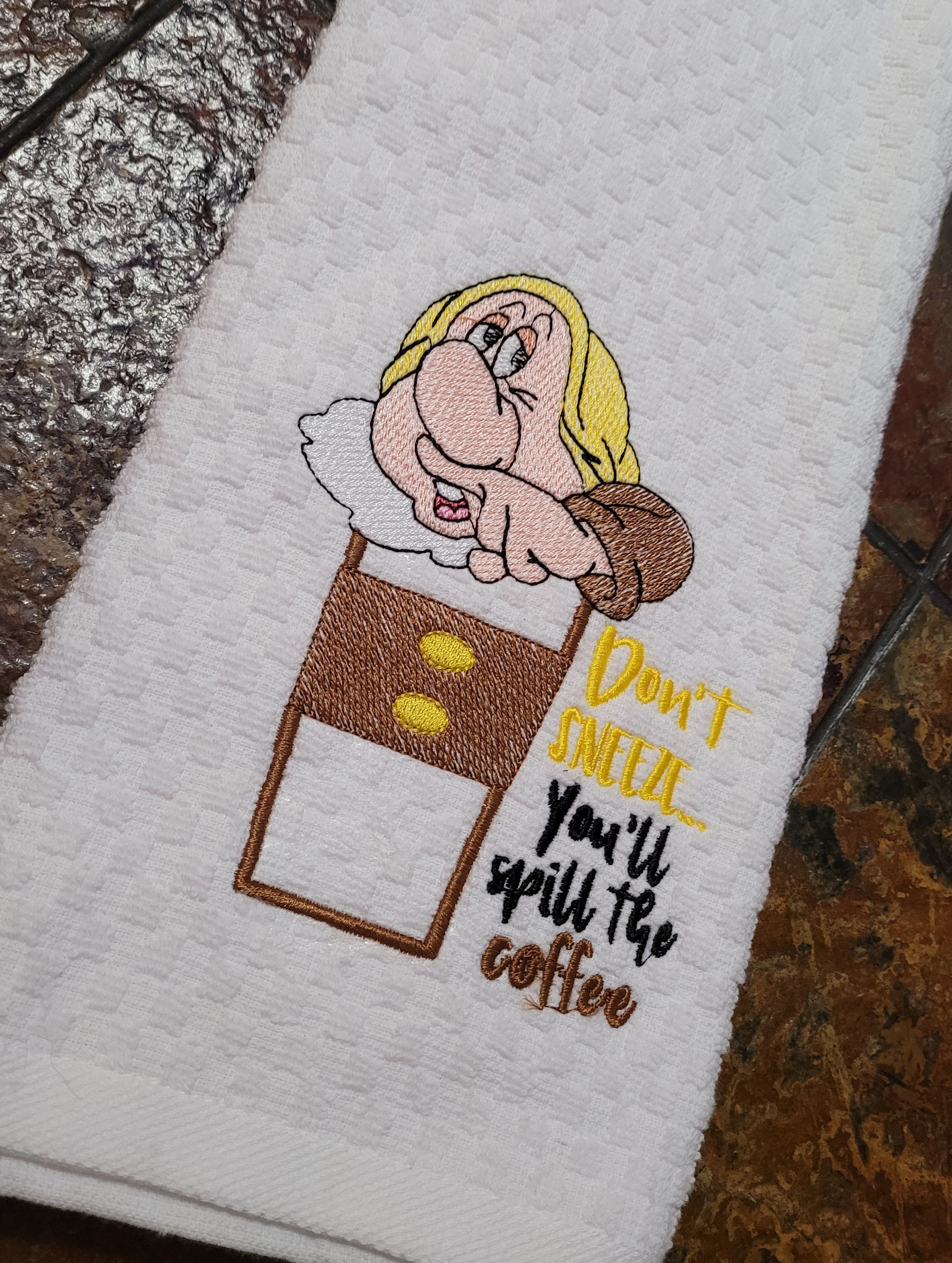 Kitchen Towels - Seven Dwarfs of Coffee- Coffee themed kitchen towels -Gnome towels - Thumbnail 6
