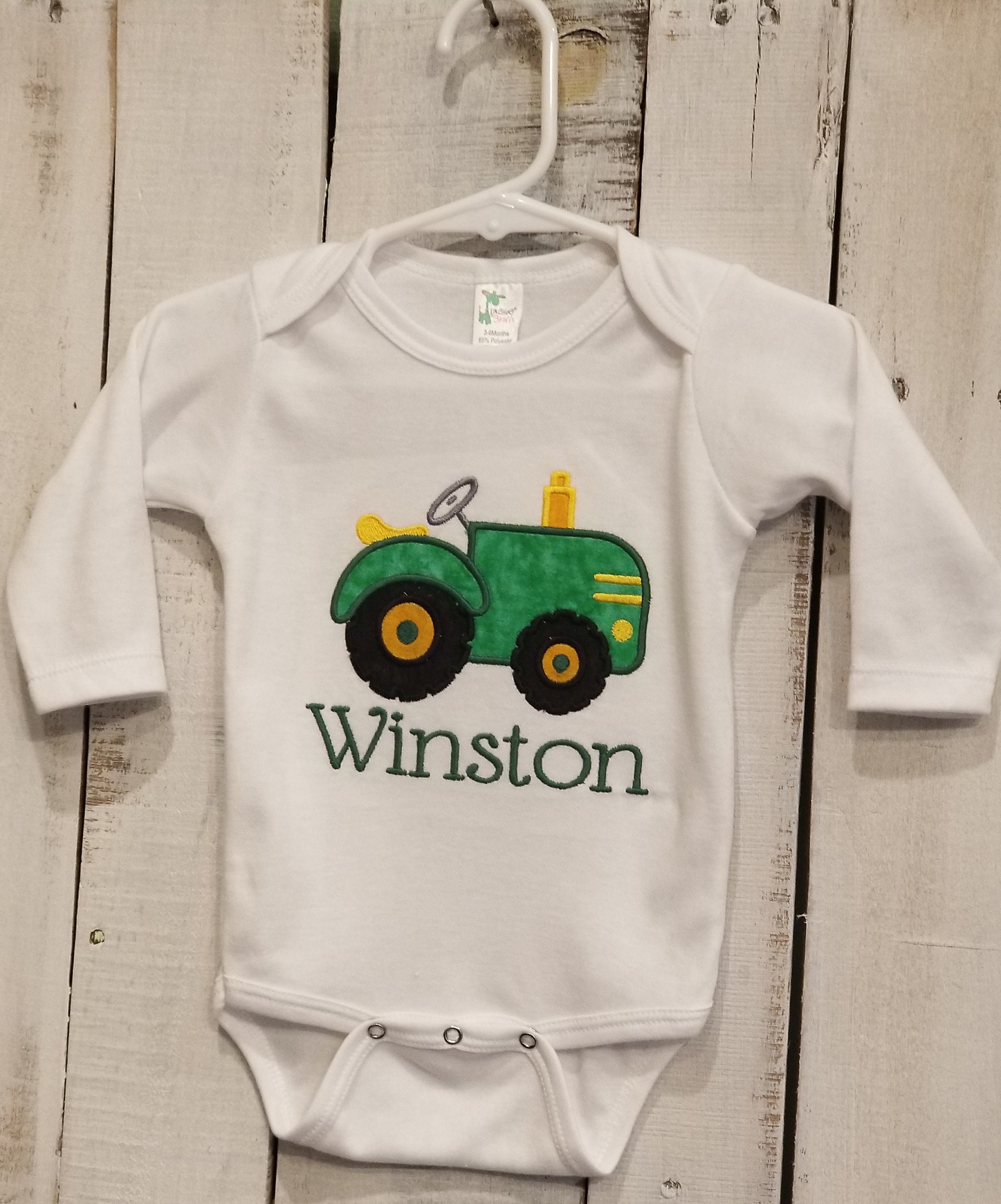 Baby Boy's Appliqued Tractor Bodysuit - Boy's John Deere Tractor Shirt - Thumbnail 2