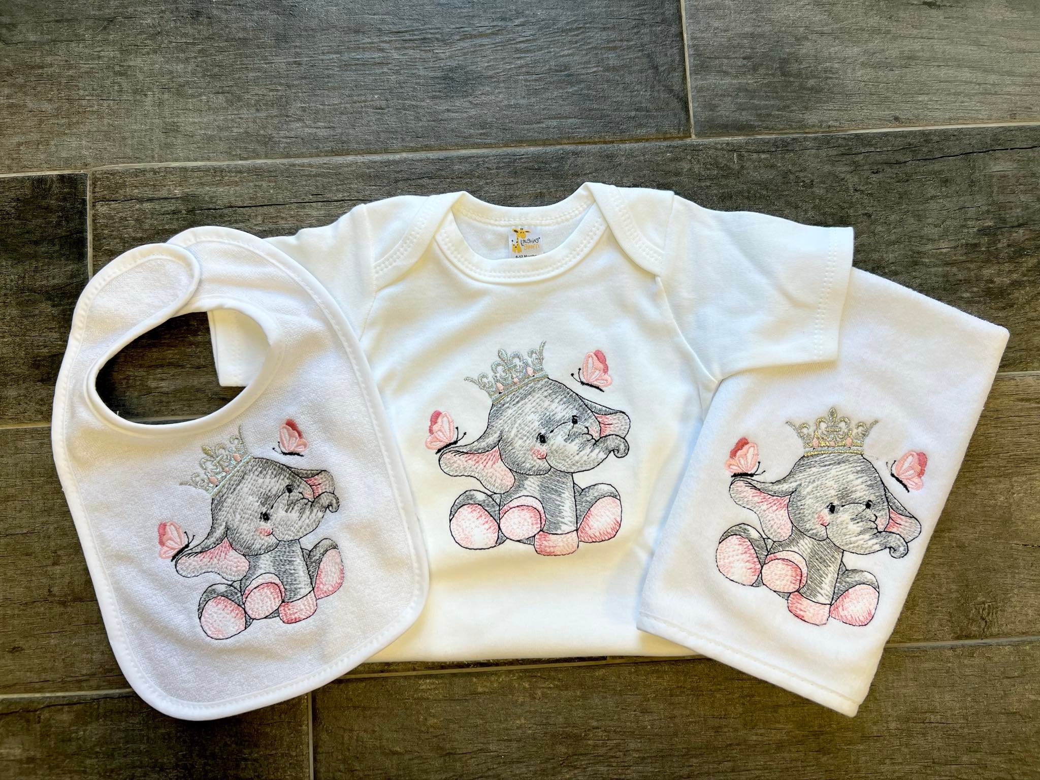 Girl Elephant  Baby Shower Gift - Elephant Girl 3 piece set