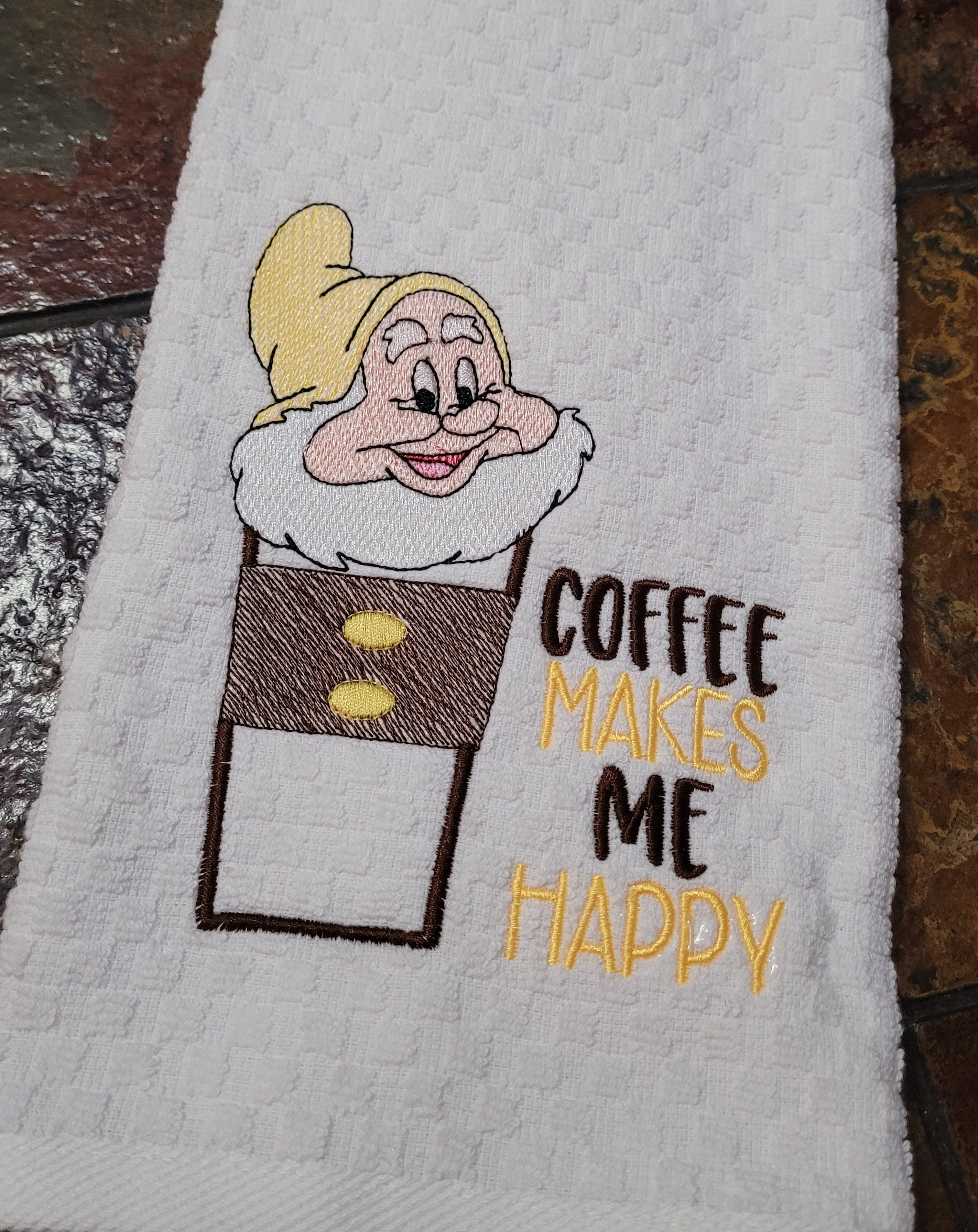 Kitchen Towels - Seven Dwarfs of Coffee- Coffee themed kitchen towels -Gnome towels - Thumbnail 3