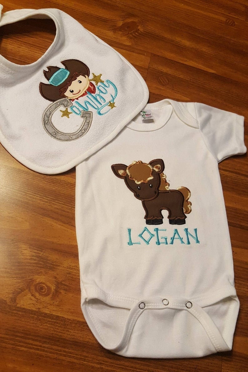 Cowboy Bodysuit - Cowboy Nursery Shower Gift- Horse Boy Outfit - Thumbnail 5