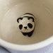 Mug purple ceramic tea cup with black and white panda - tiled bear animal figurine miniature surprise