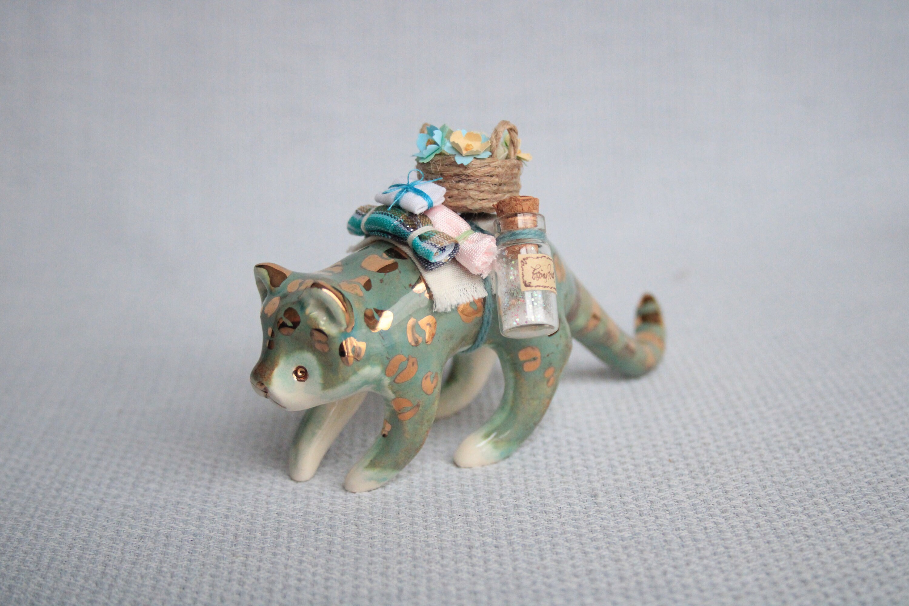 RESERVED - 3 Ceramic Traveler Animal Figurines With Gold and