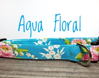 Aqua Floral Dog Collar/Personalized/Monogrammed/Aqua/Pink/Floral/ Flowers/Embroidered/Dog Collar/Dog/Cat