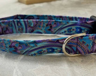 Gorgeous Purple & Blue Paisley Dog Collar Personalized - Monogrammed - Unique and Beautiful