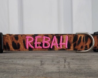 Leopard Print Dog Collar Exotic Puppy - Custom - Embroidered - Unique & Beautiful Personalized Dog Collar - Monogrammed