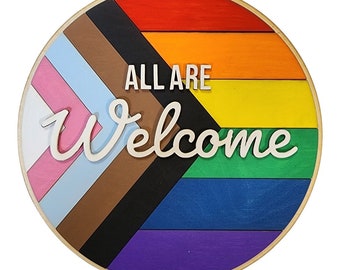 DIY All Are Welcome Door Hanger - Paint Party Kit - Pride Month, LGBTQ+IA- everything included to complete project- Not a finished product.