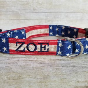 America The Beautiful Dog Collar Personalized Dog Collar Patriotic American Flag Military Dog Collar Red White Blue 4th of July image 1