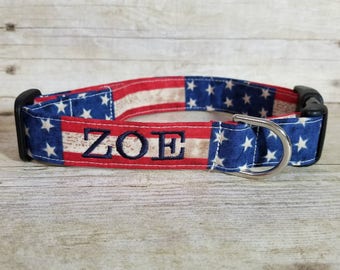 America The Beautiful Dog Collar - Personalized Dog Collar - Patriotic - American Flag - Military Dog Collar - Red White Blue  - 4th of July