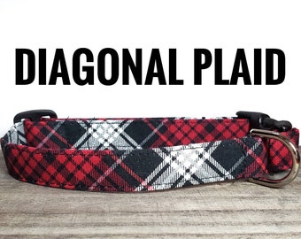 Christmas Dog Collar - Plaid - Red Black White - Personalized Monogrammed Embroidered - Holiday