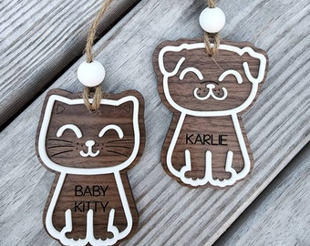 Personalized Cute Dog or Cat Christmas Ornament Wood & Acrylic