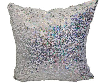 Sequin Pillow Cover, LINED White Pillow with Sequins,  Glam  Pillow Covers, White Pillow