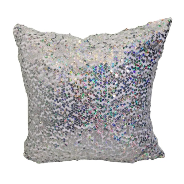 Sequin Pillow Cover, LINED White Pillow with Sequins,  Glam  Pillow Covers, White Pillow