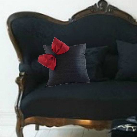 Bow Pillow Black And Red Sofa Pillows Silk Case Cover Covers For Living Room