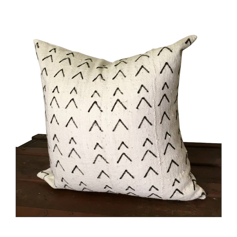 White Arrow Mudcloth Pillow Cover Black and White Boho Pillow Etsy