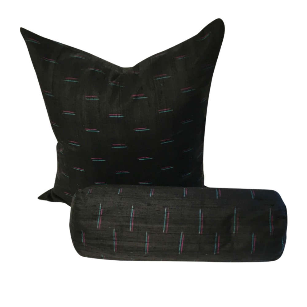 Black Silk Pillow Cover Black Indian Silk Pillow With Colors Etsy