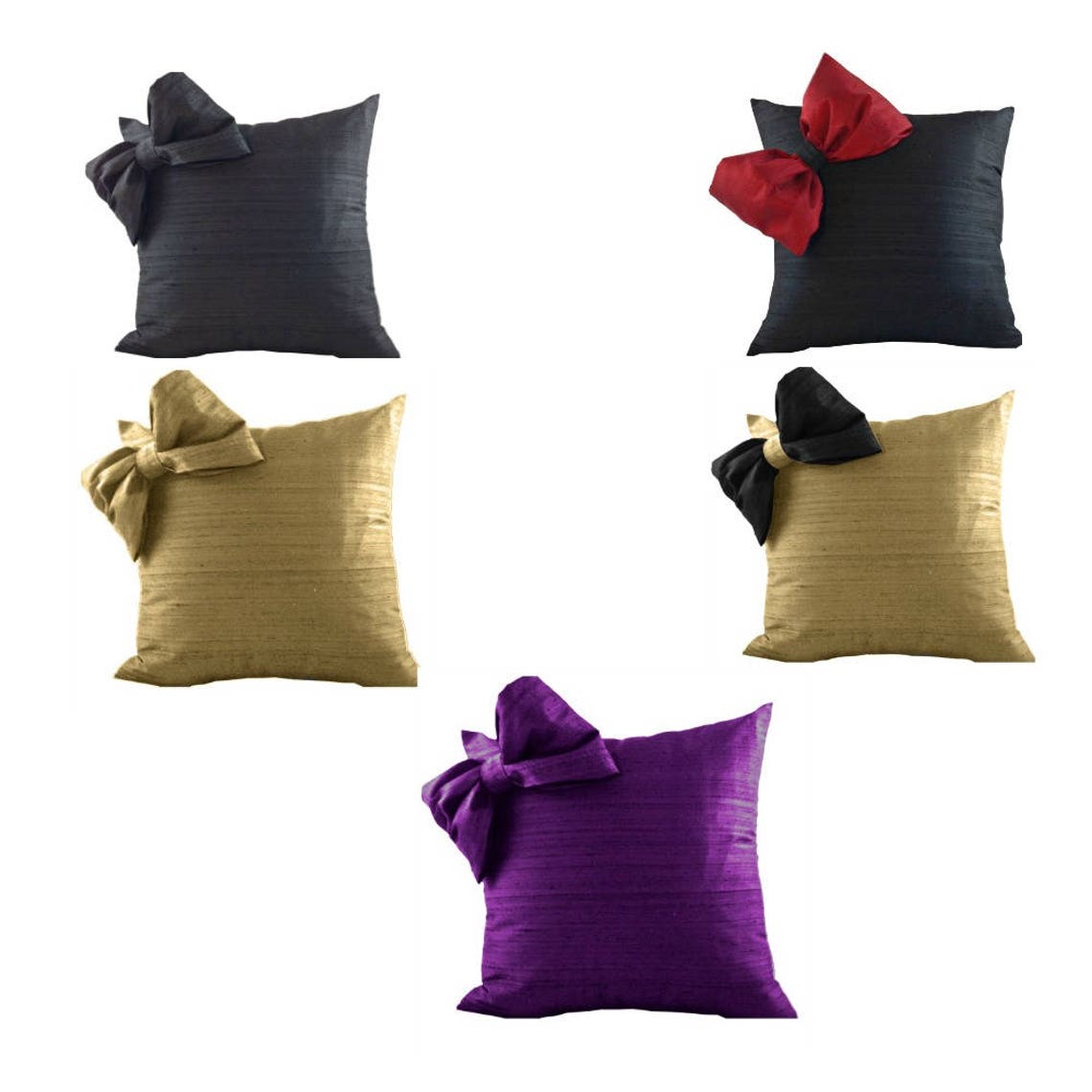 Set of Black and Red SILK Throw Pillows with Bow for Couch Etsy