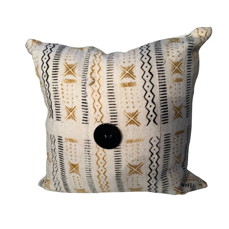 White Gold and Black Mudcloth Pillow White Mudcloth Pillow Cover 22x22 White