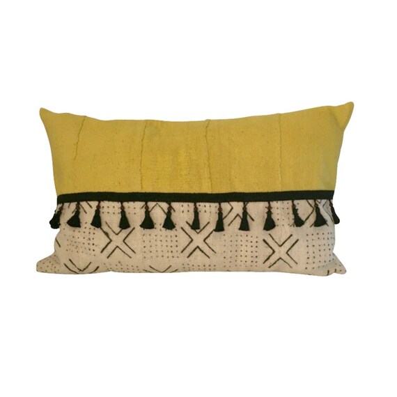 Lumbar Pillow Authentic Mud Cloth Yellow lumbar pillow | Etsy