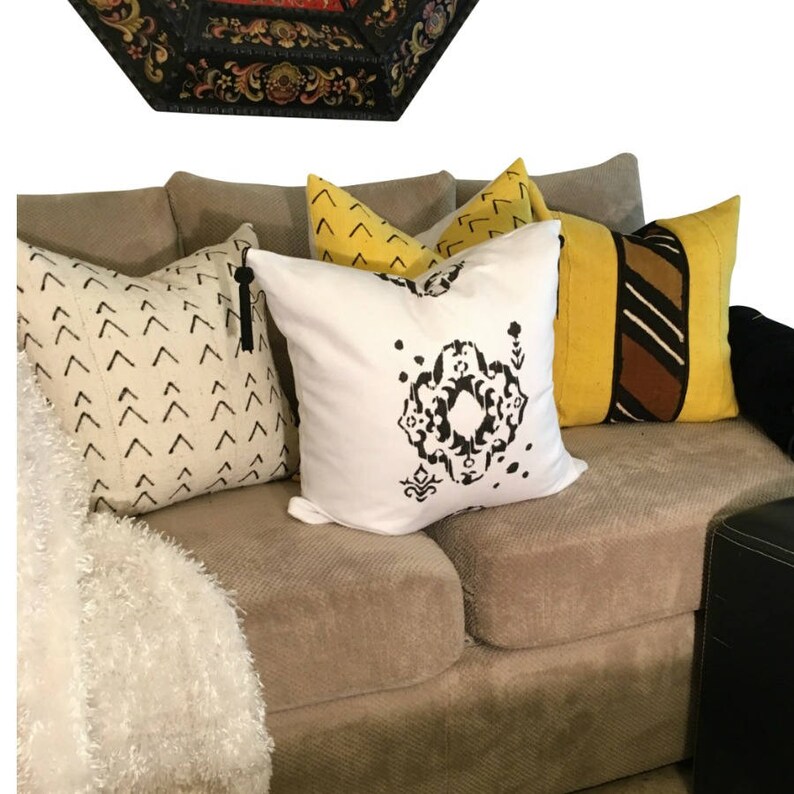 White Arrow Mudcloth Pillow Cover Black and White Boho Pillow Etsy