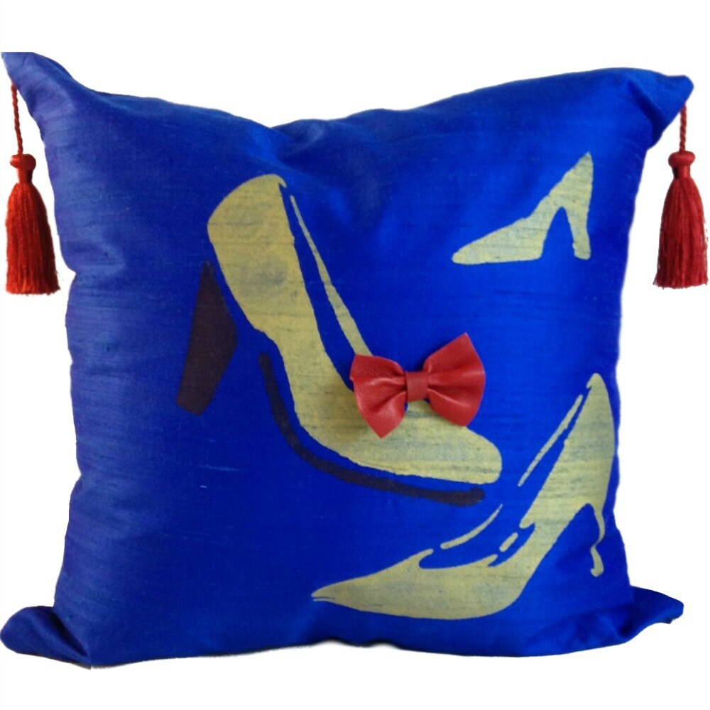 Blue Silk Pillow Silk Pillow with Shoes Blue Throw Pillow Etsy